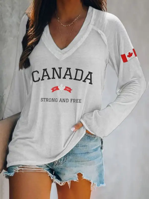 Women'S Canada Strong And Free Print T-Shirt