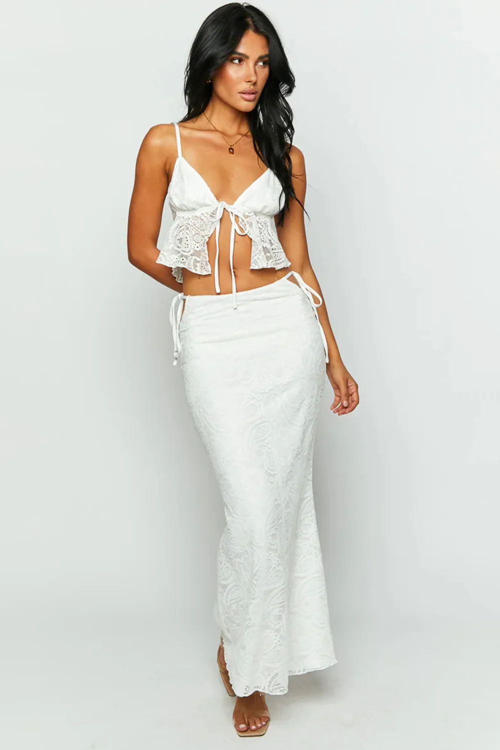 Alexia Fuschia Lace Tie Up Front Top And Skrit Set