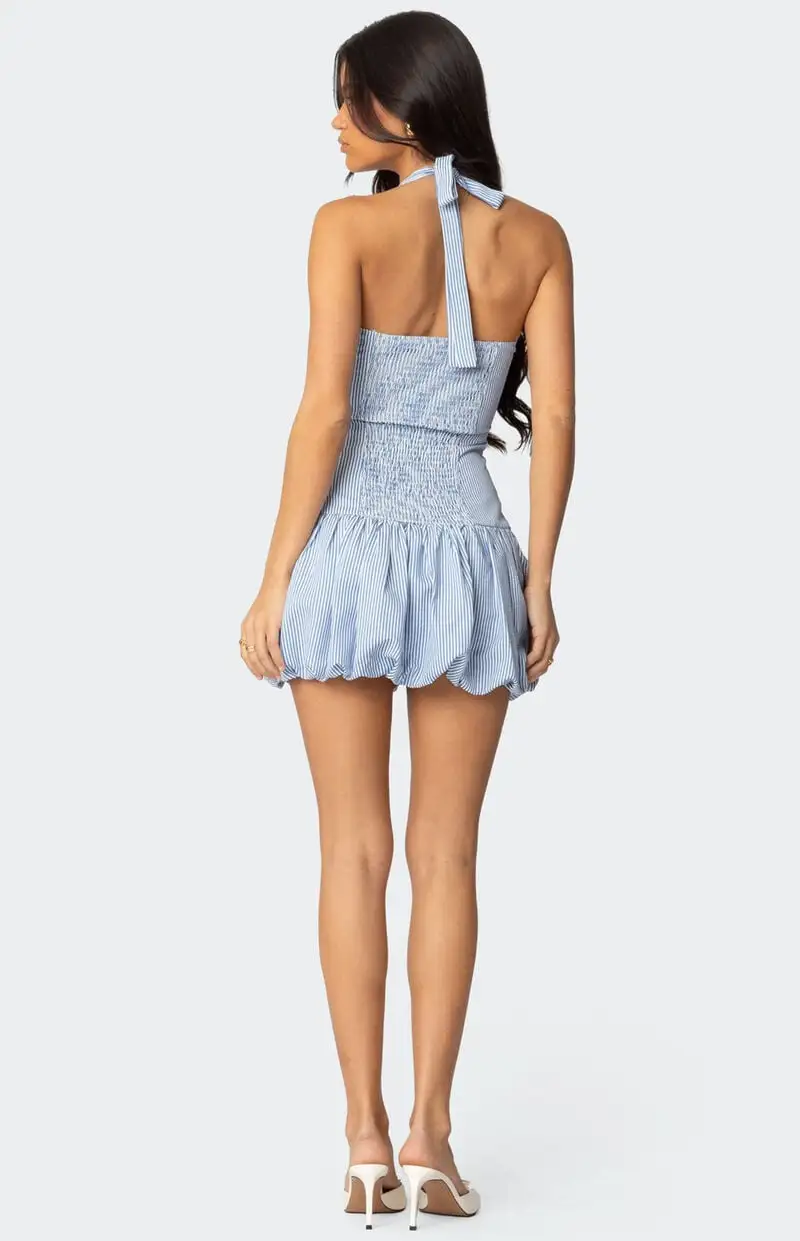 Edikted Pinstripe Bubble Skirt Mini Dress