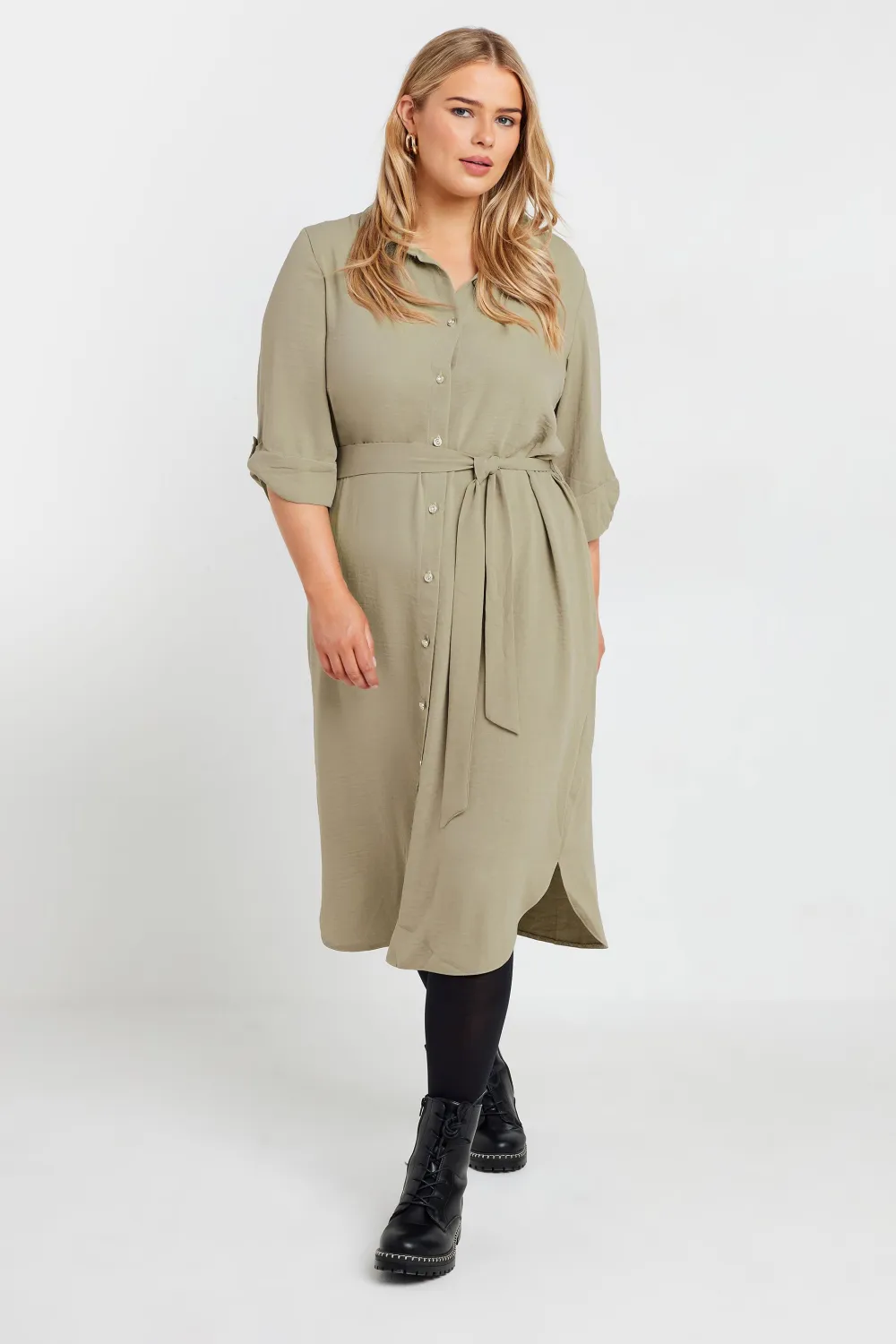 YOURS Curve Beige Brown Midi Shirt Dress