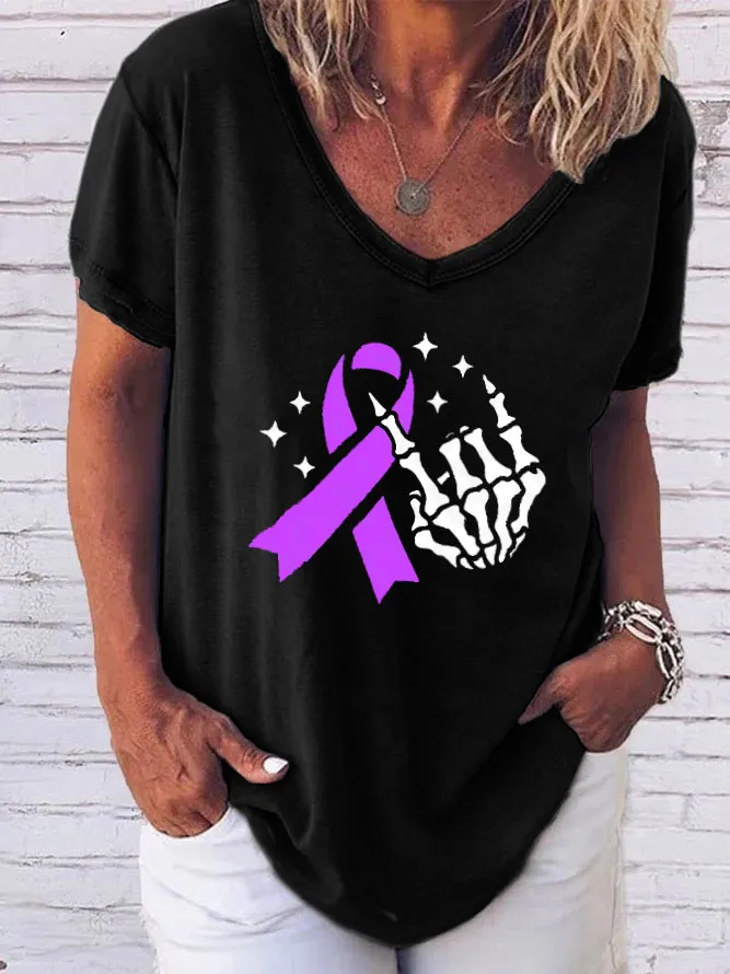 Women'S V-Neck T-Shirt Alzheimer'S Awareness Prints