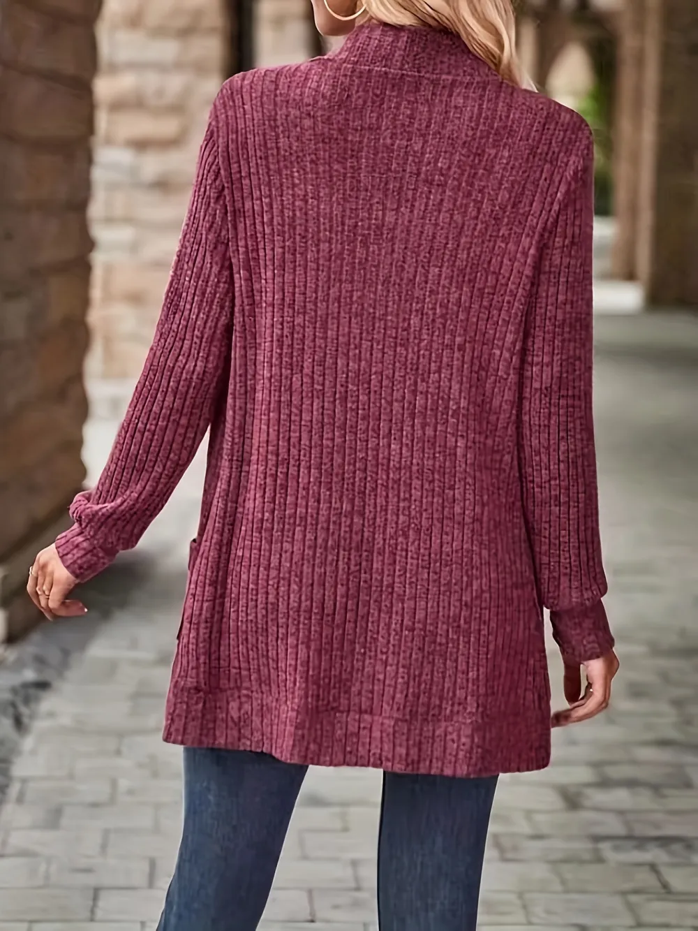 Relaxed Open Front Cardigan Casual Long Sleeve Drop