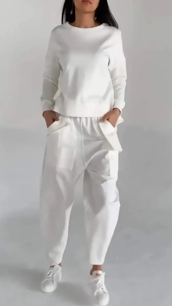 Women Casual Round Neck Long Sleeve Two Piece Suit