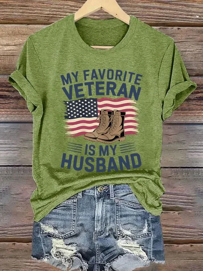 Women's 'My Favorite Veteran Is My Husband' Print T-Shirt