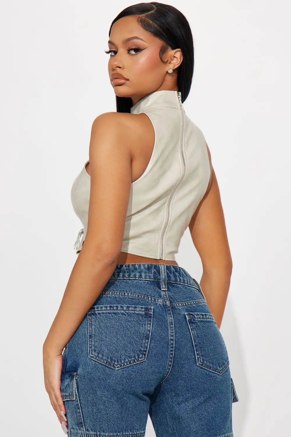 Keep On Going Faux Leather Top - Grey