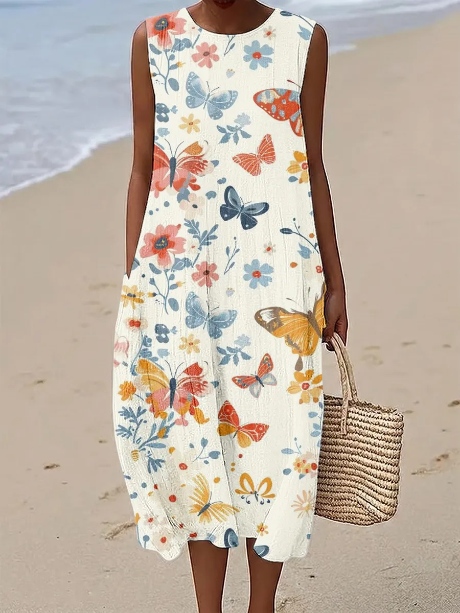 Women's Butterfly Flower Printed Dress