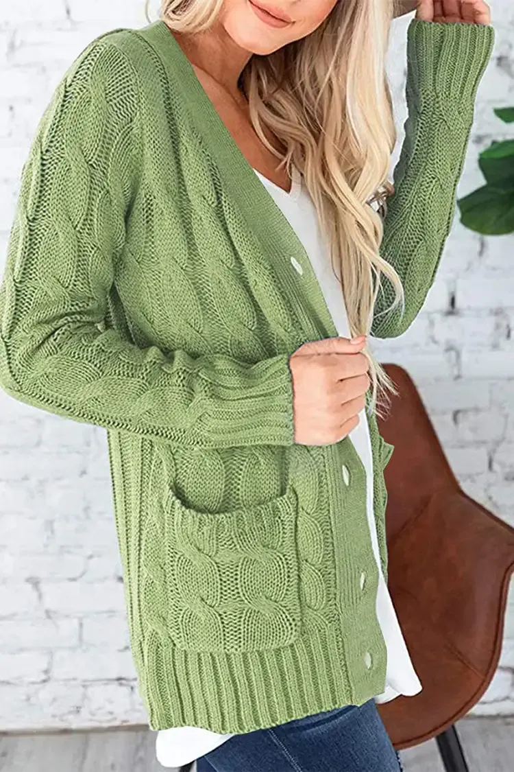 Knitted Solid Color Button Down Chunky Outwear Cardigan
