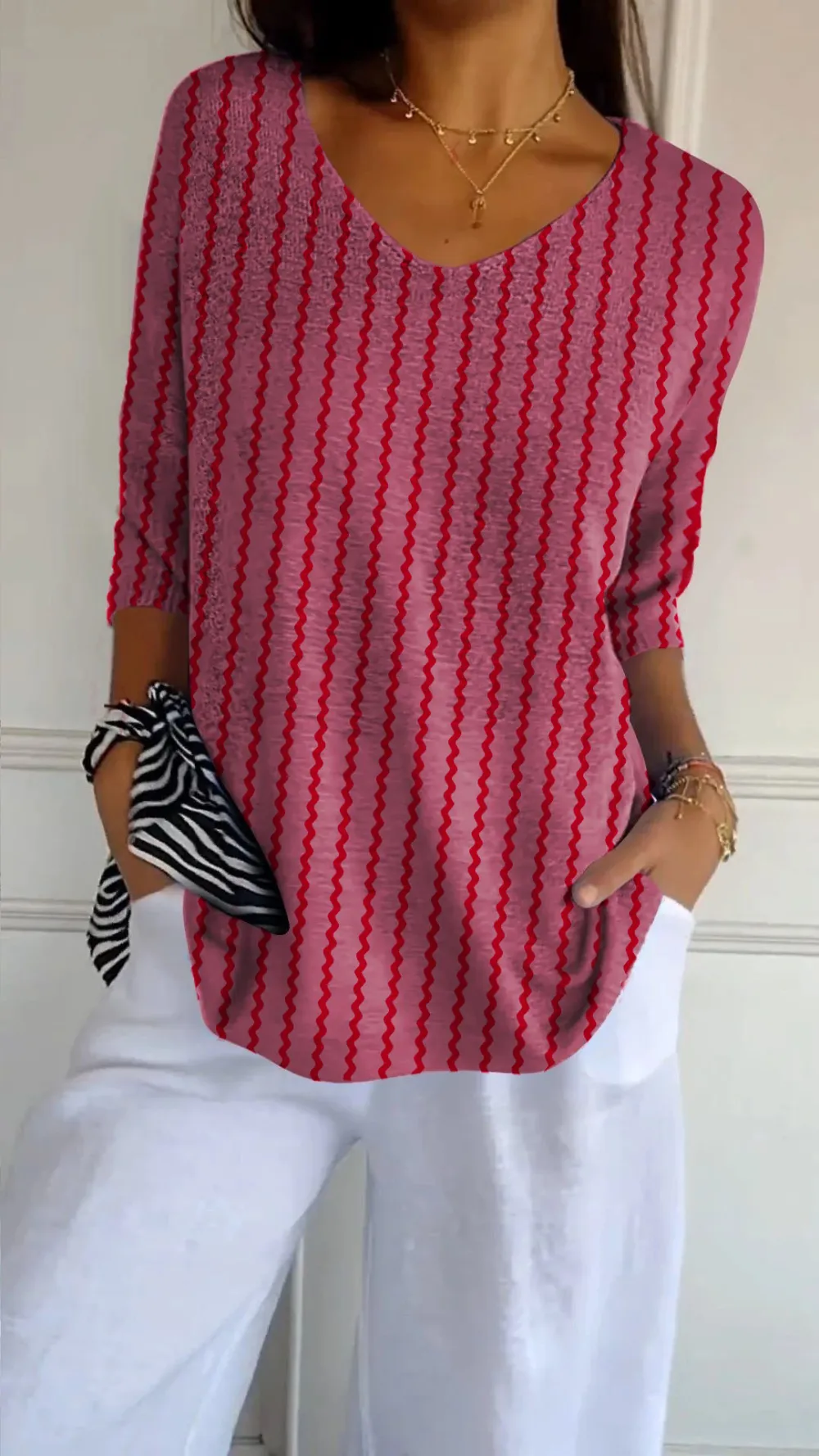 Women's Casual V-Neck Striped Sweater