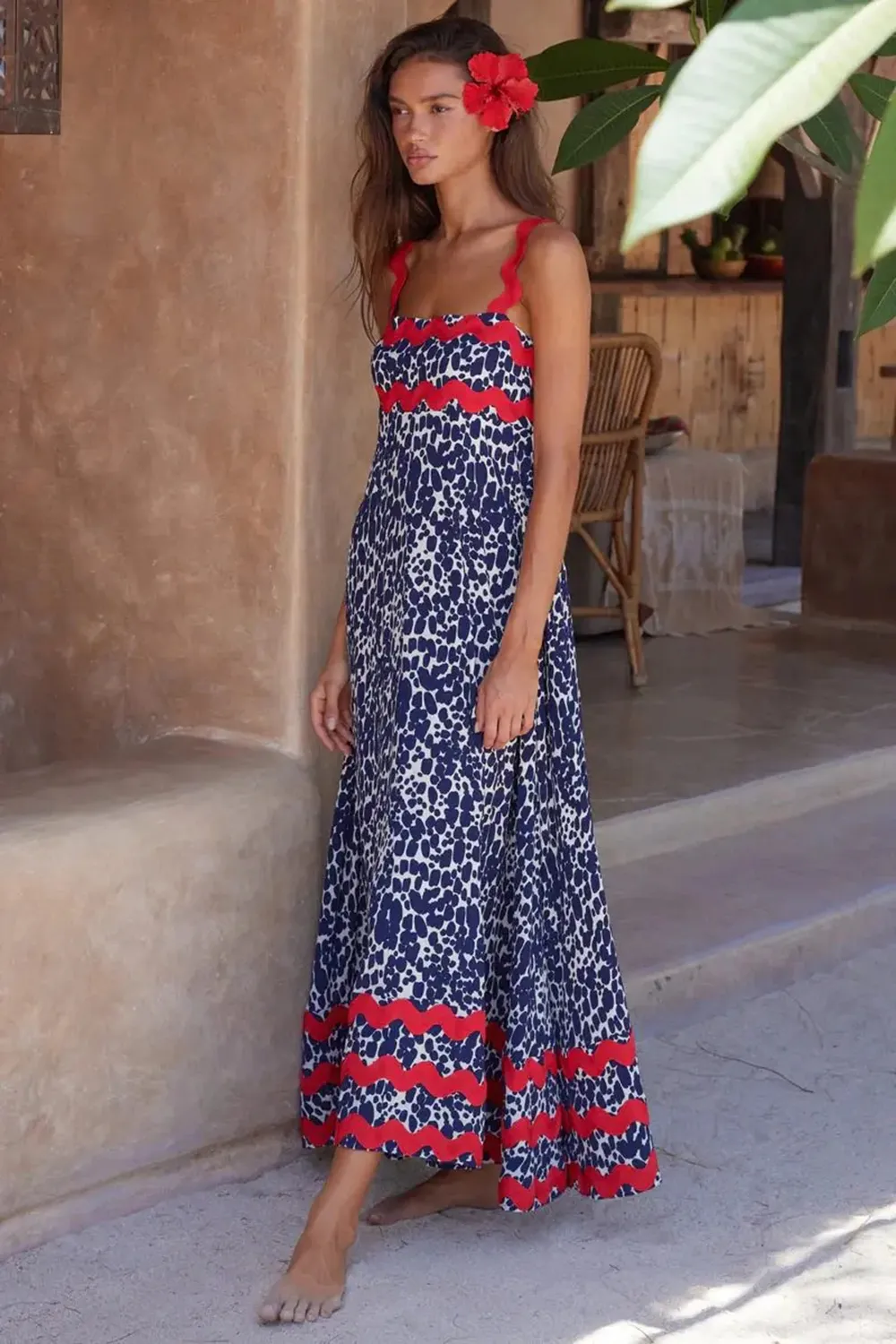 Floral Wave Halter Dress