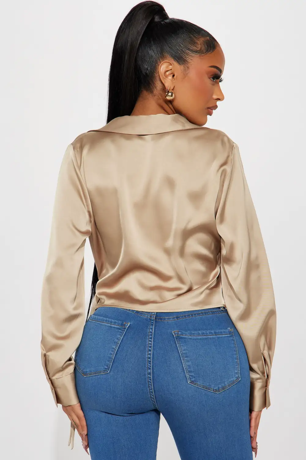 Zeal Satin Surplice Top - Taupe