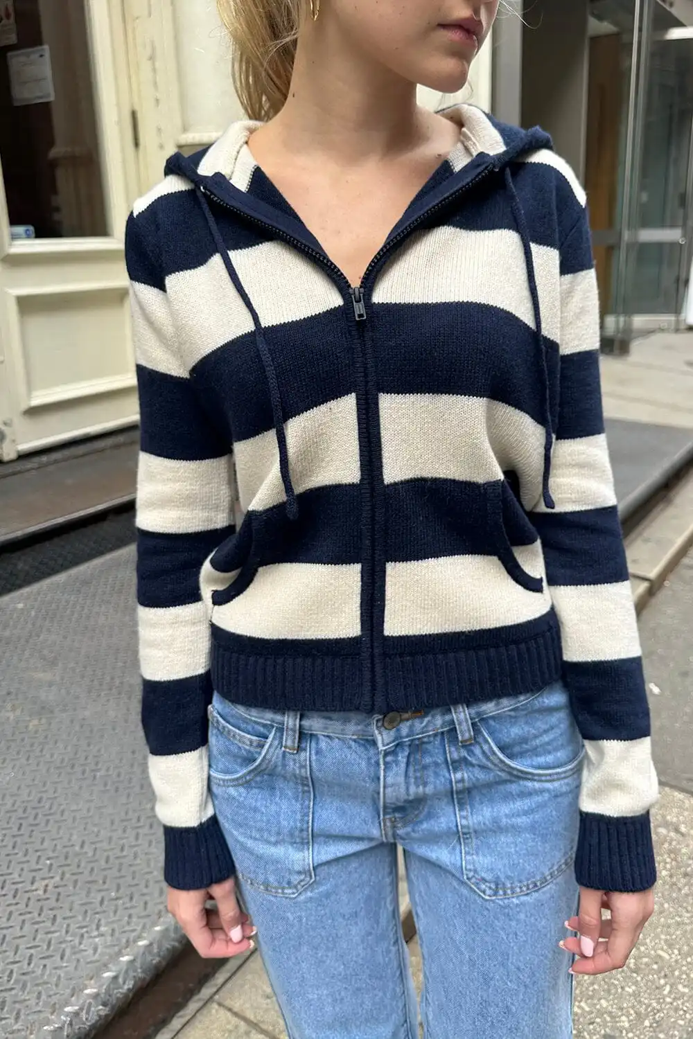 Alana WOOL Striped Zip Up Sweater
