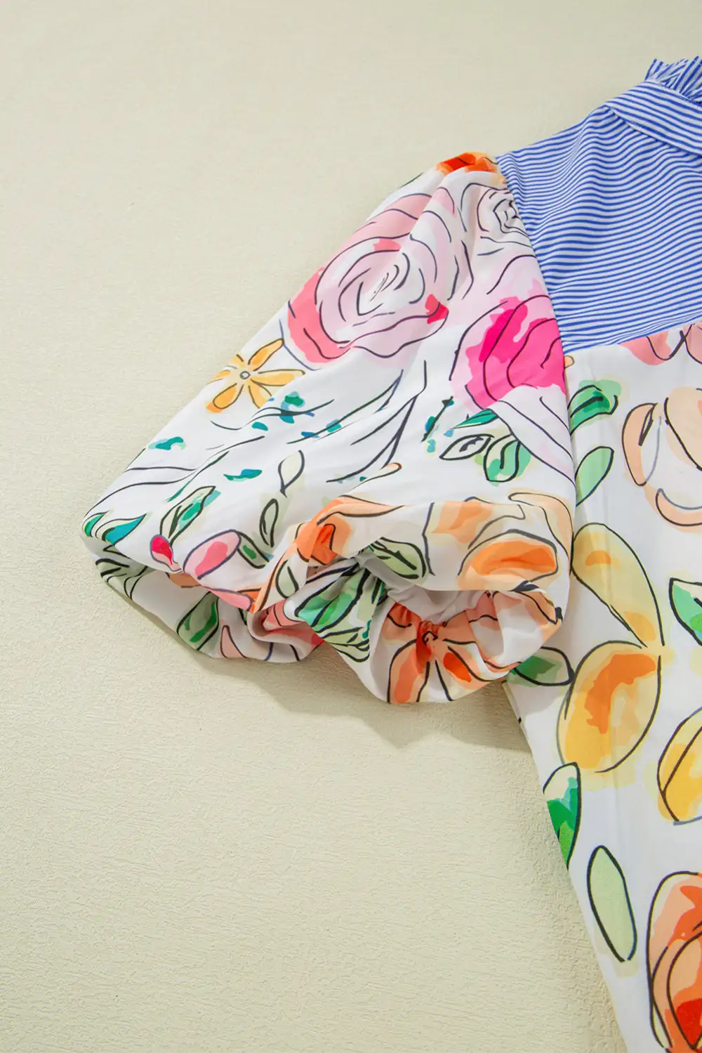 Striped Floral Frilled Blouse