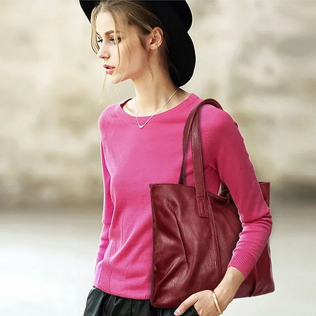 Women's Tote Shoulder Bag Top Handle Bag Shopper Bag PU Leather Shopping Daily Large Capacity Solid Color Black Red Wine Grey