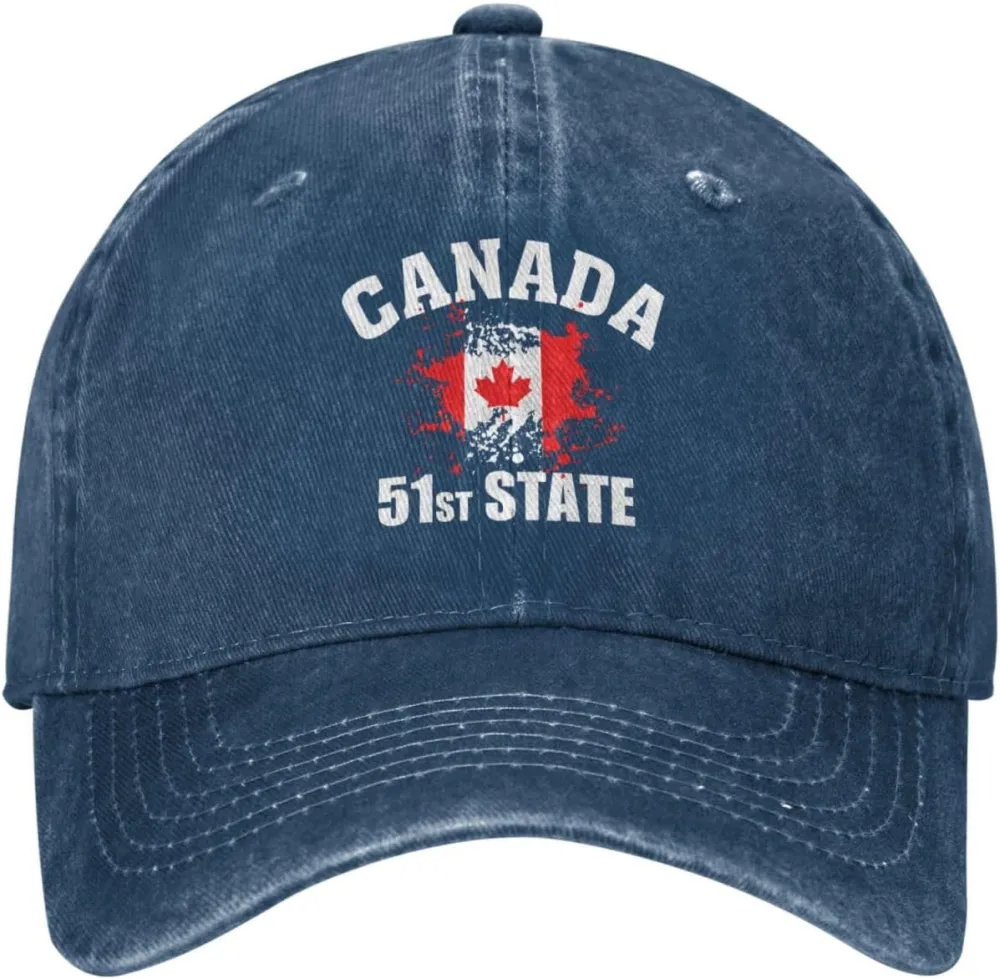 Make Canada 51st State Hat Washed Denim Unisex Fashion Trucker Baseball Cap