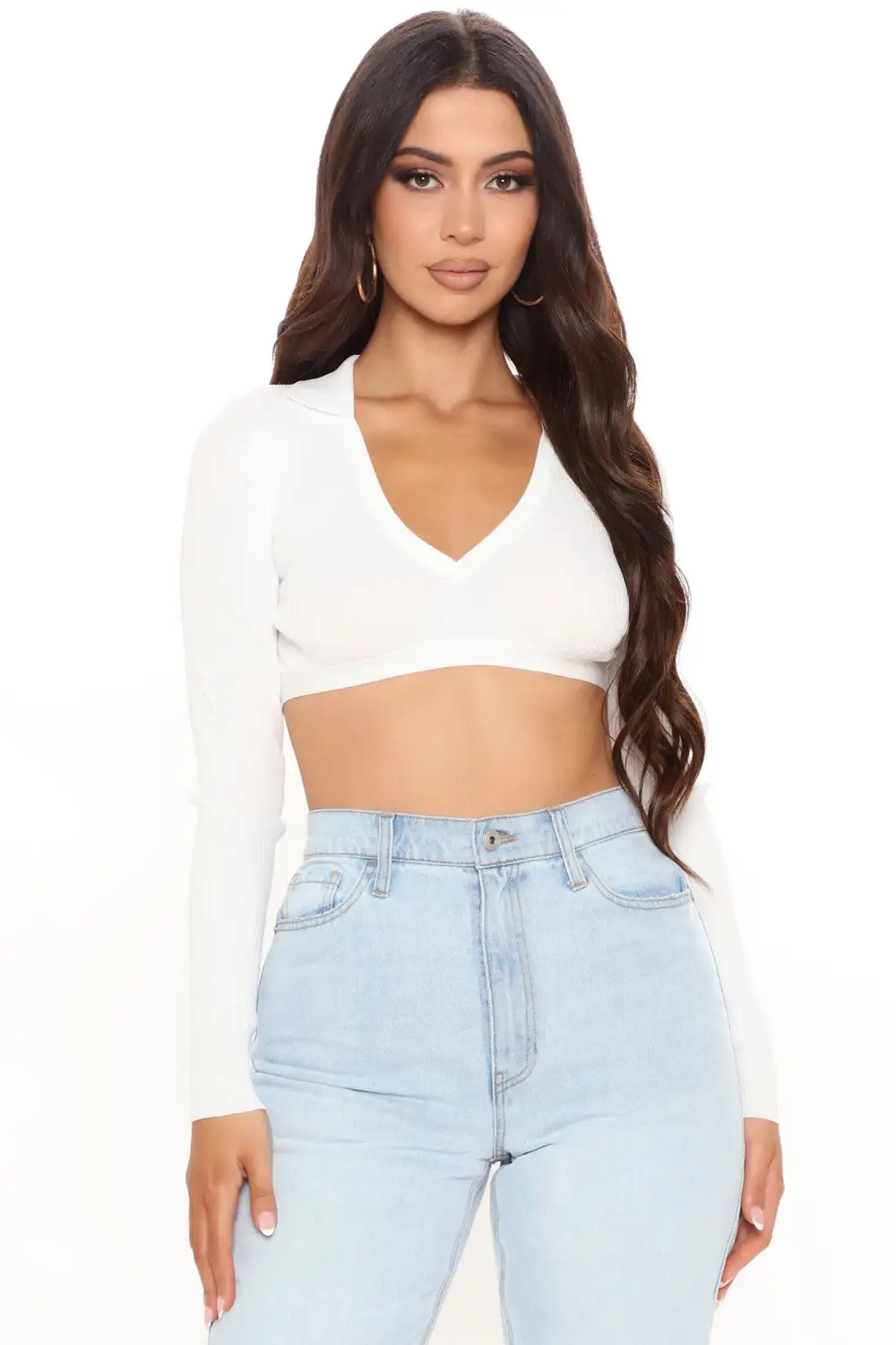 Take A Look Cropped Sweater Top - White