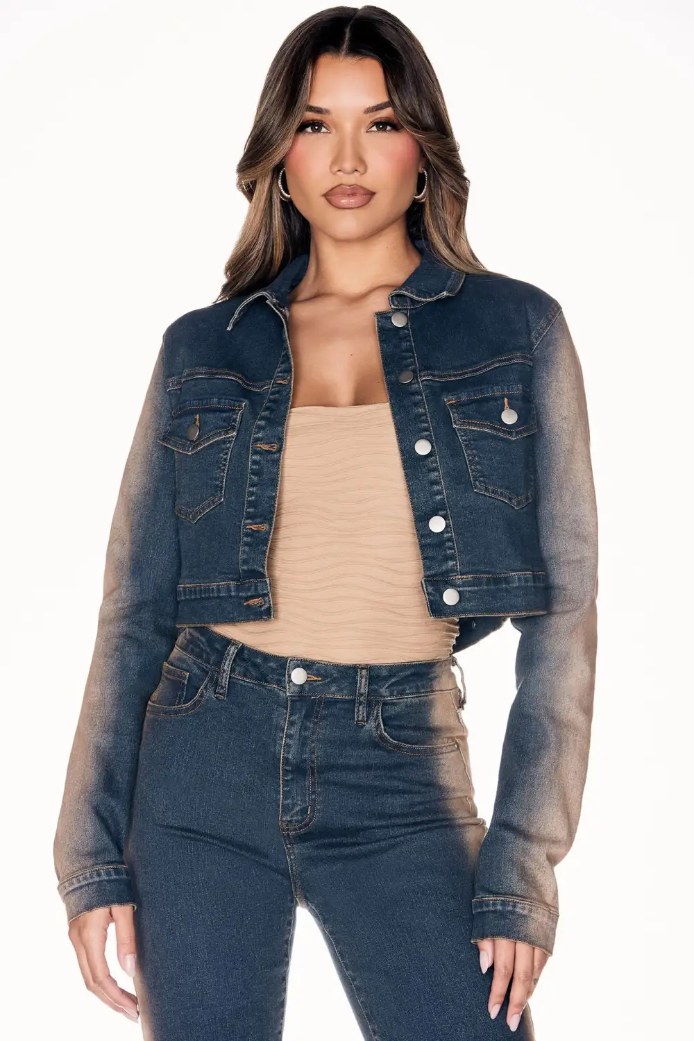 Sand Storm Tinted Crop Denim Jacket - Dark Wash