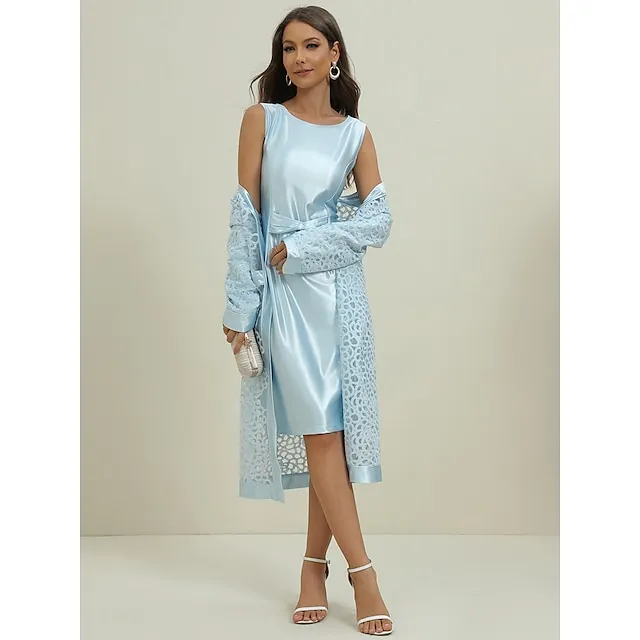 Women's Lace Dress Dress Set Midi Dress Purple Pink Yellow Light Blue Gray Long Sleeve Pure Color Lace Hollow Out Spring Fall Crew Neck Elegant Party Spring Dress