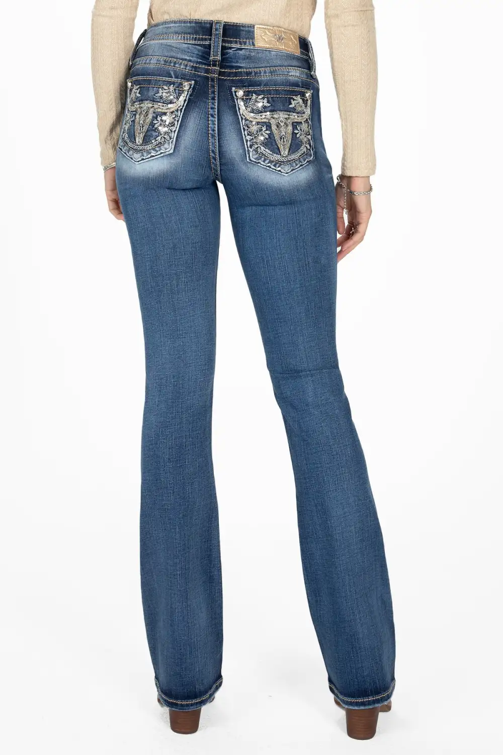 Floral Metallic Longhorn Bootcut Jeans