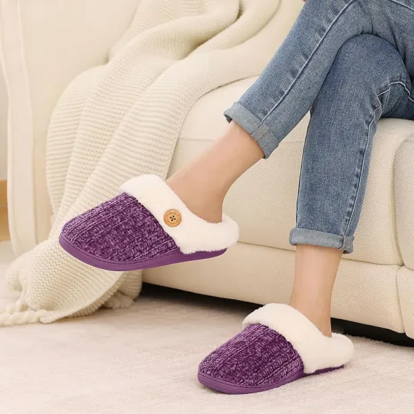 Warm Knit House Slippers for Women Comfy Wool-Like Lined Chenille Slippers with Memory Foam and Indoor Outdoor Soles