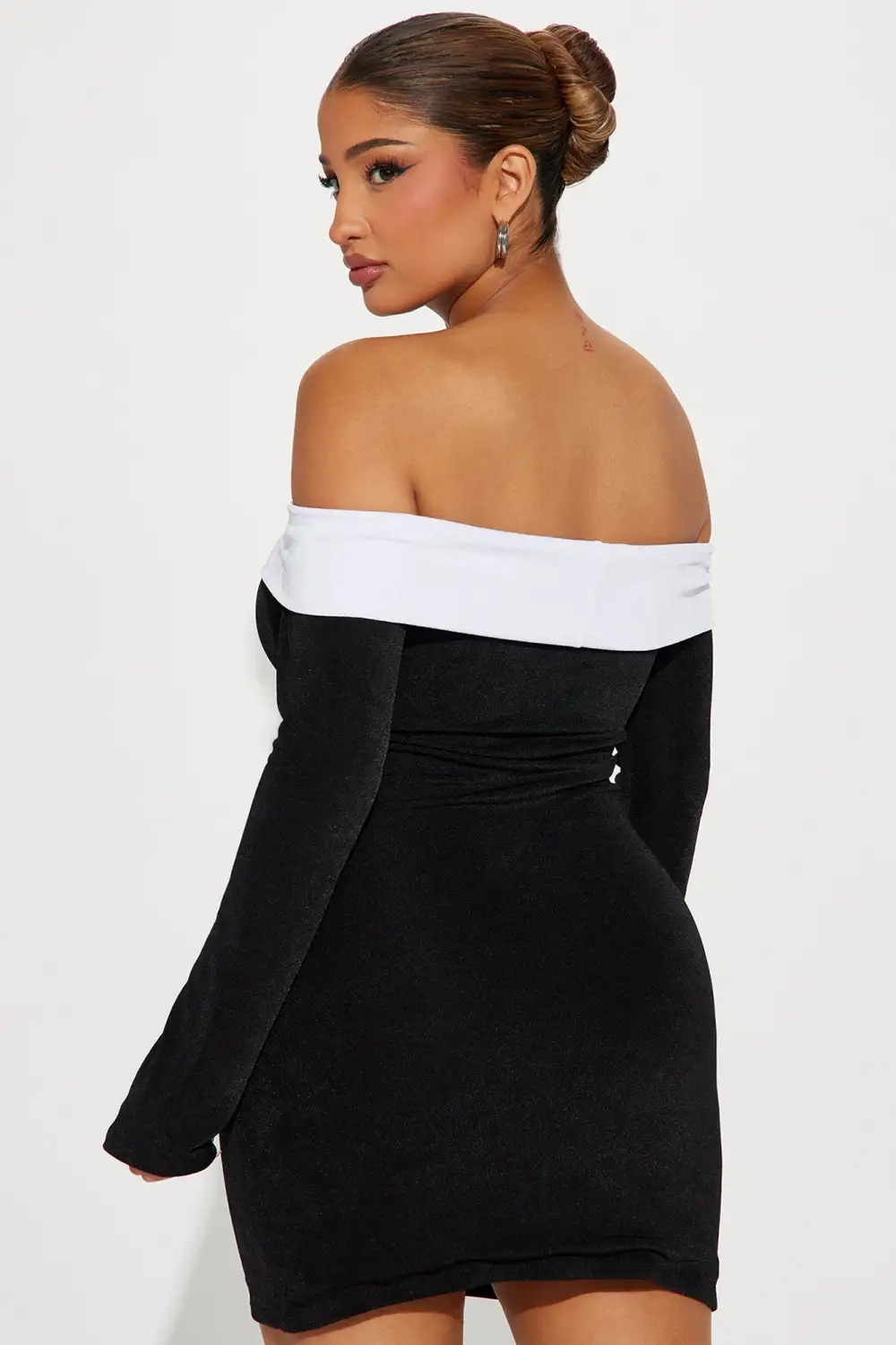 Mia Off Shoulder Mini Dress - Black/White