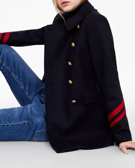 Double Breasted Red Stripe Cuff Coat