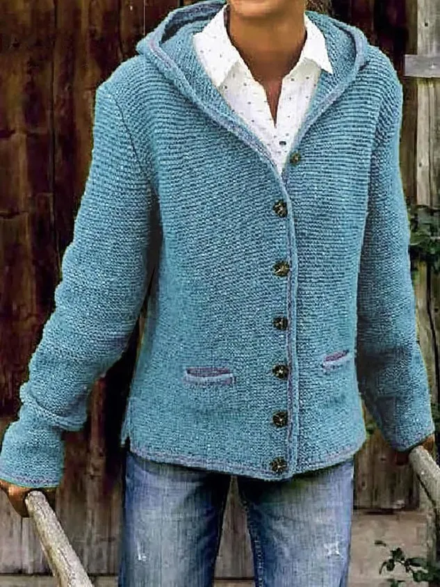 Hooded Buttoned Knitted Cardigan Sweater Sweater coat