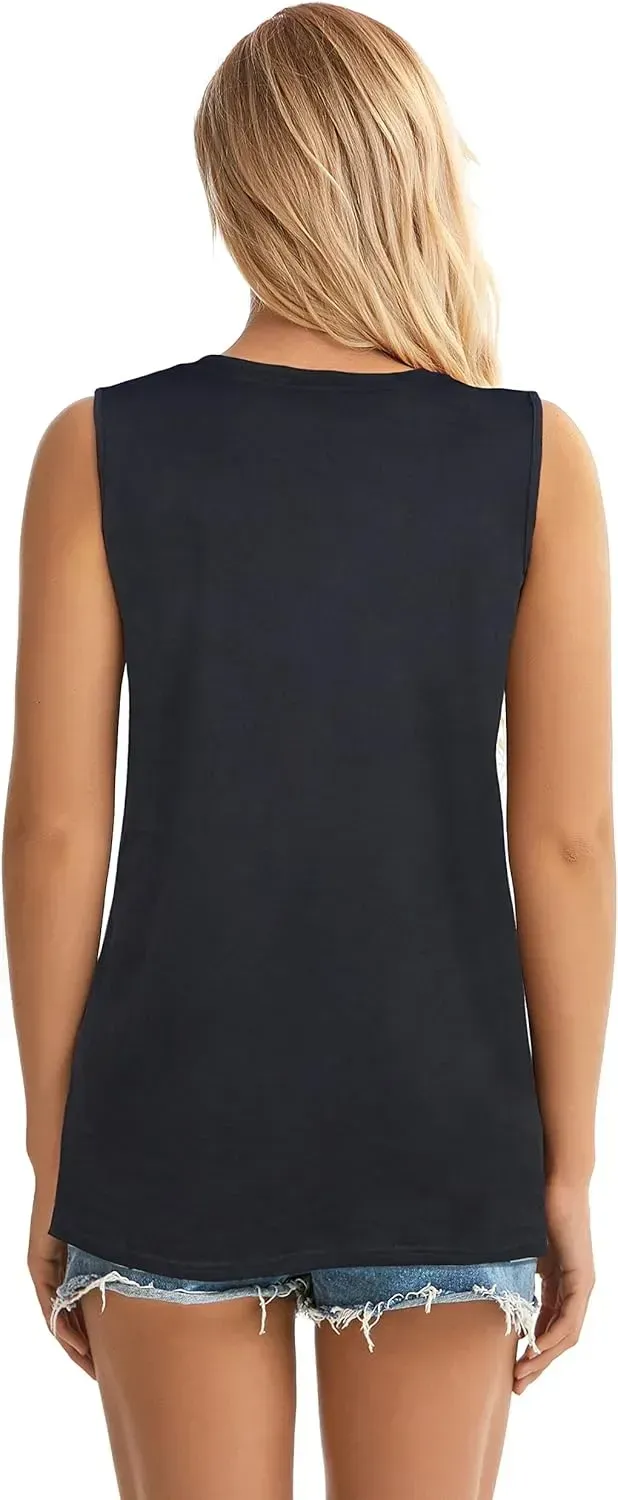 Summer Tops for Women Sleeveless V Neck Tshirt Loose Fit Casual Tank Tunic Blouse