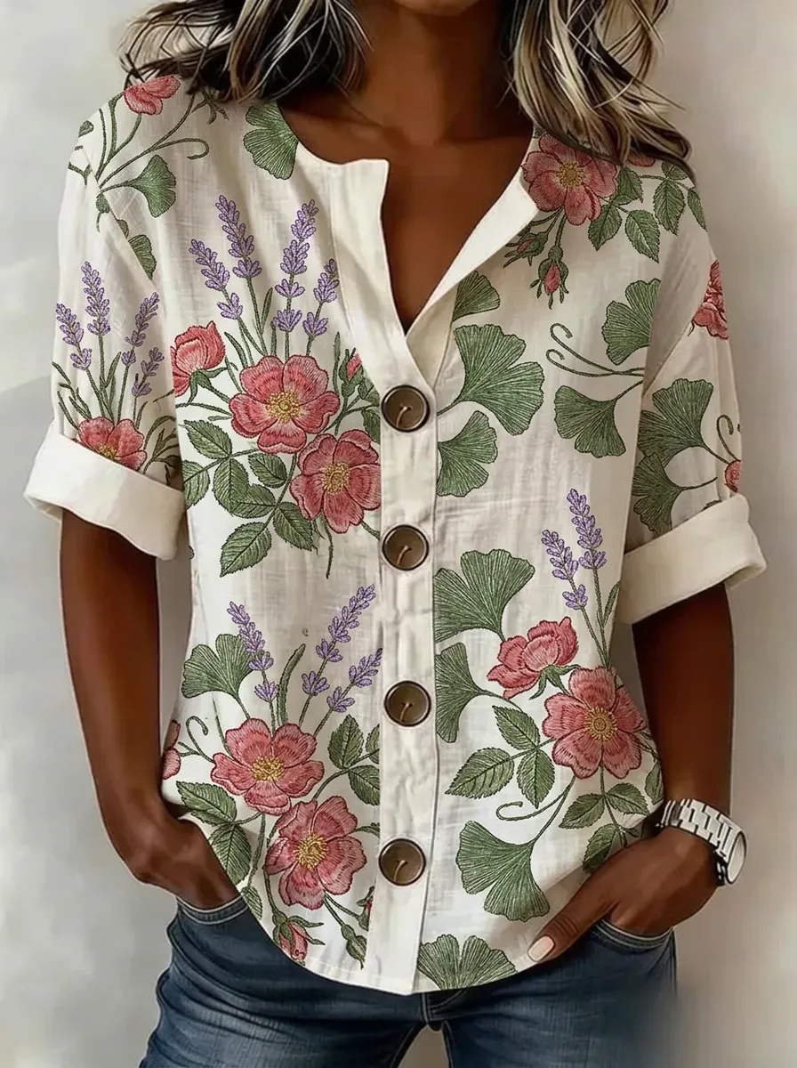 Women's Nashville Floral Lavender Printed Button-Up Shirt