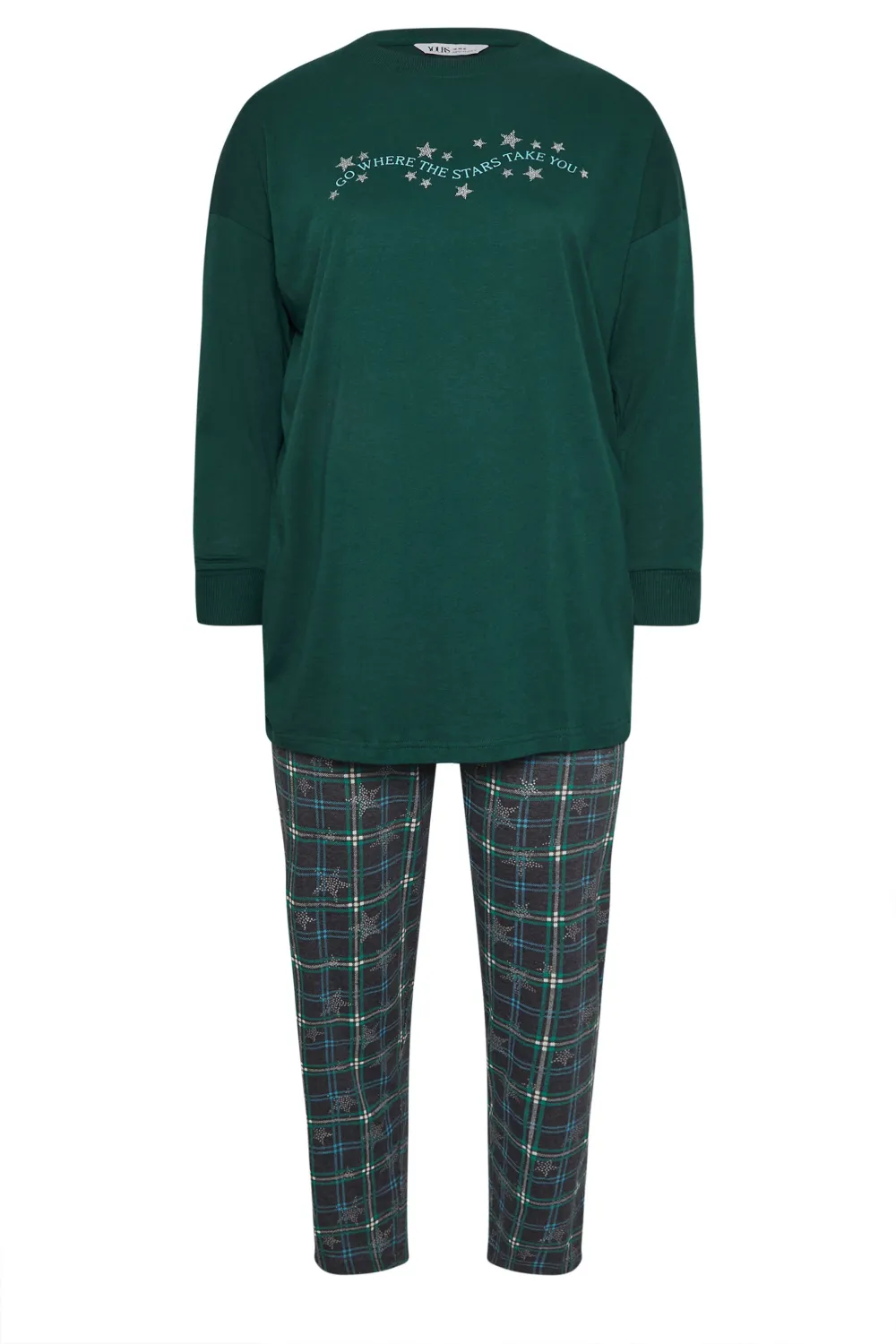 YOURS Curve Green Star Print Wide Leg Pyjama Set