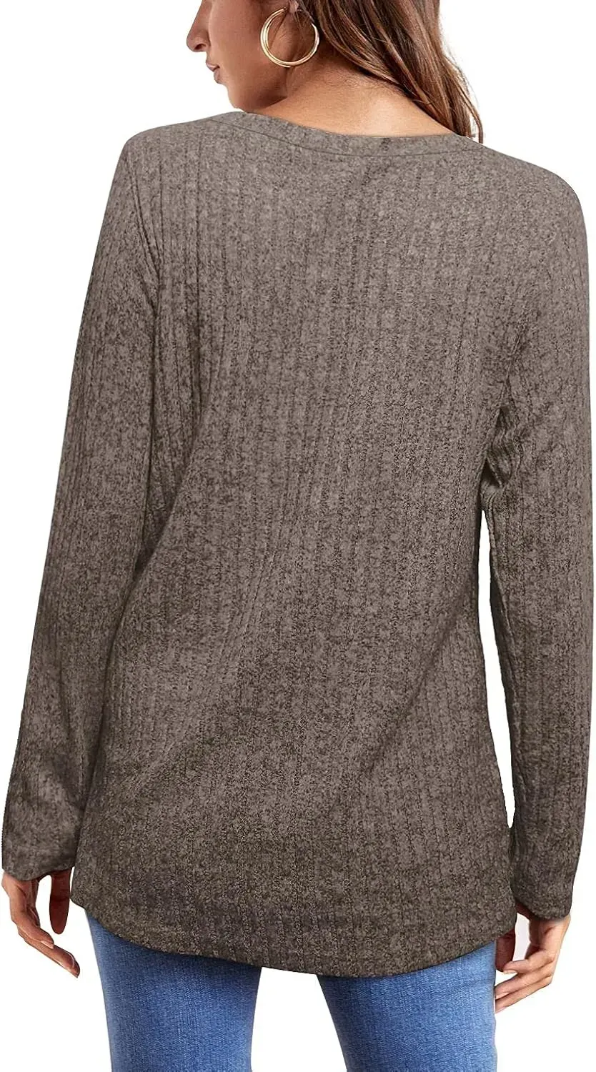 OFEEFAN Long Sleeve Shirts for Women Lightweight Crew Neck Casual Tunic Tops