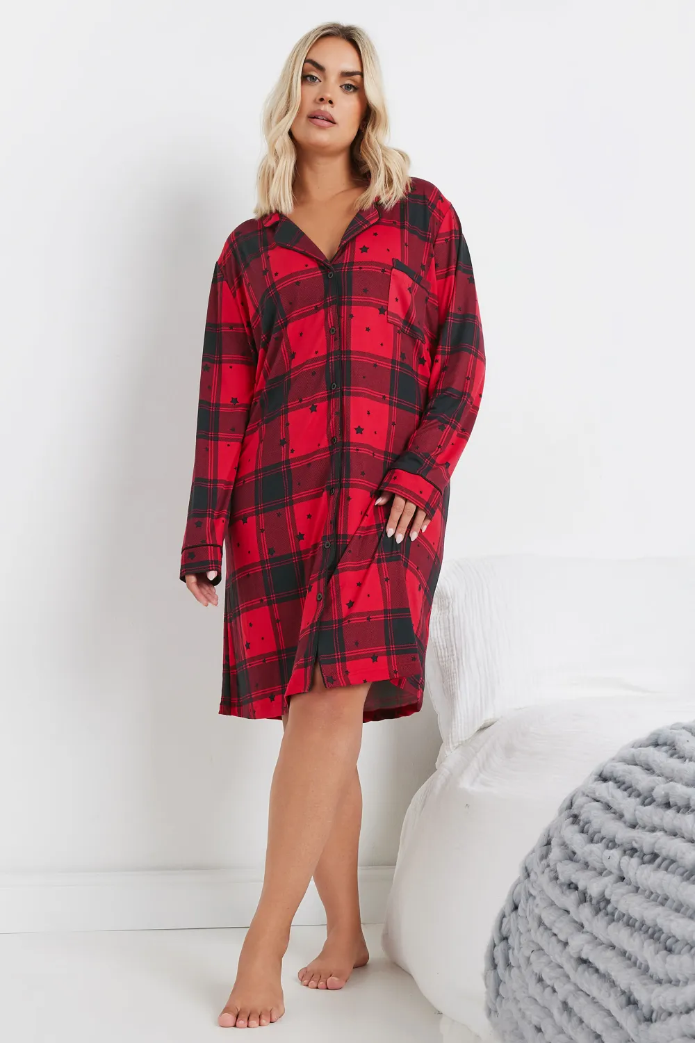 YOURS Curve Red Check Print Soft Touch Nightshirt