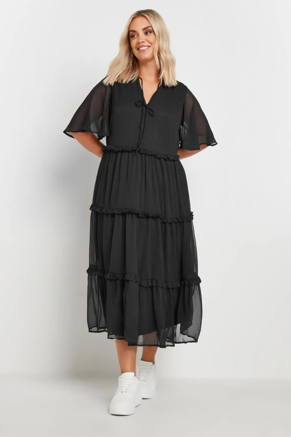 YOURS Curve Black Chiffon Tiered Midaxi Dress