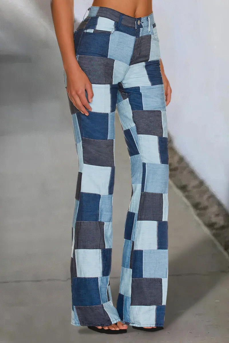 Patchwork Slant Pocket Straight Leg Pants