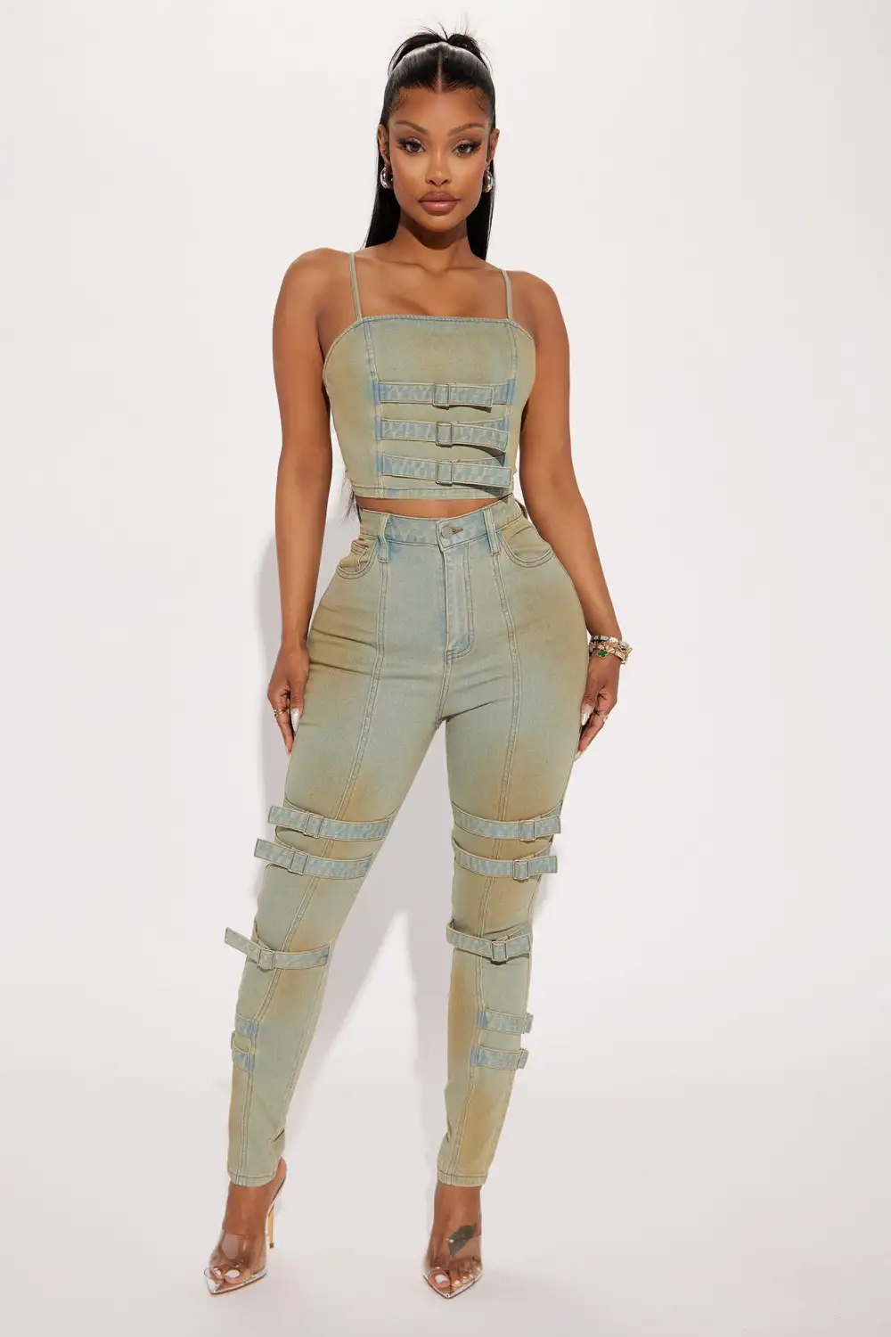 Fiona Tinted Stretch Denim Top - Light Wash