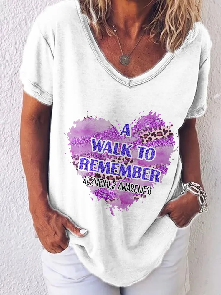 Women'S V-Neck Short-Sleeved T-Shirt A Walk To Remember Alzheimer'S Awareness Prints