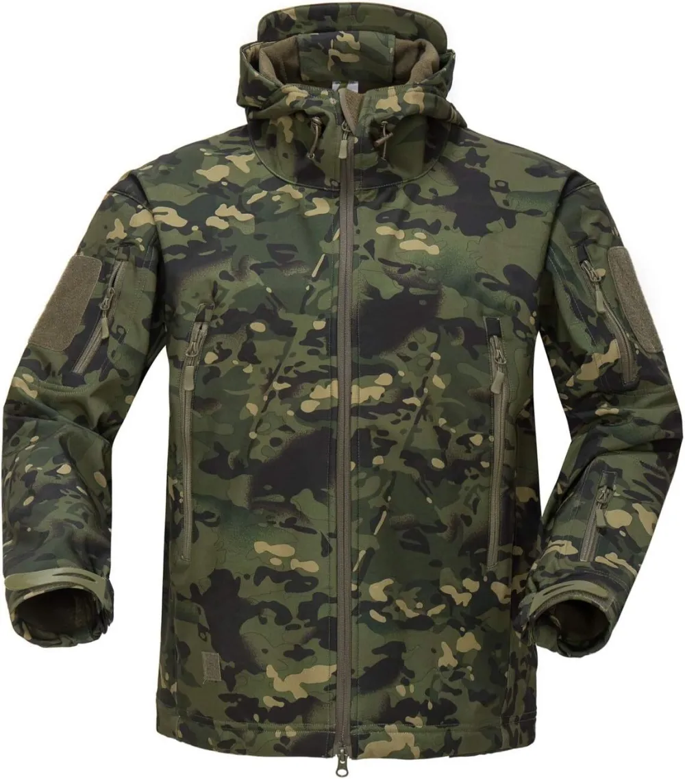 Men's Military Tactical Jackets Softshell Winter Warm Fleece Hooded Coat Outdoor Hiking Hunting Jacket