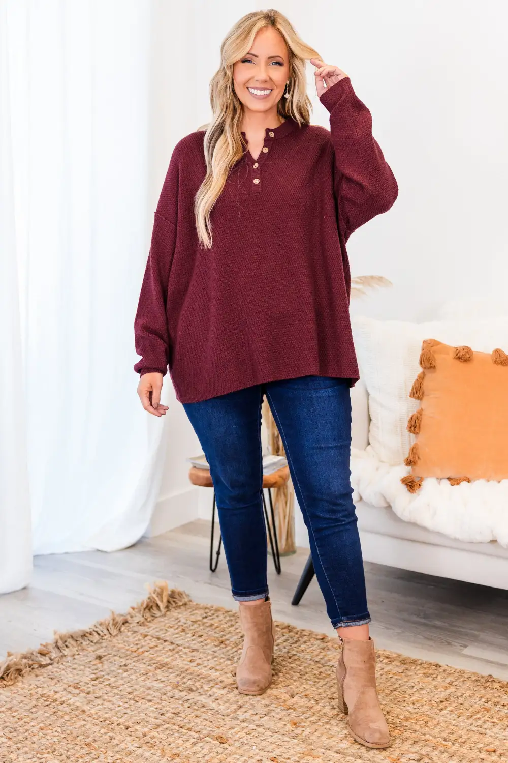 Please Take Me With You Sweater, Burgundy