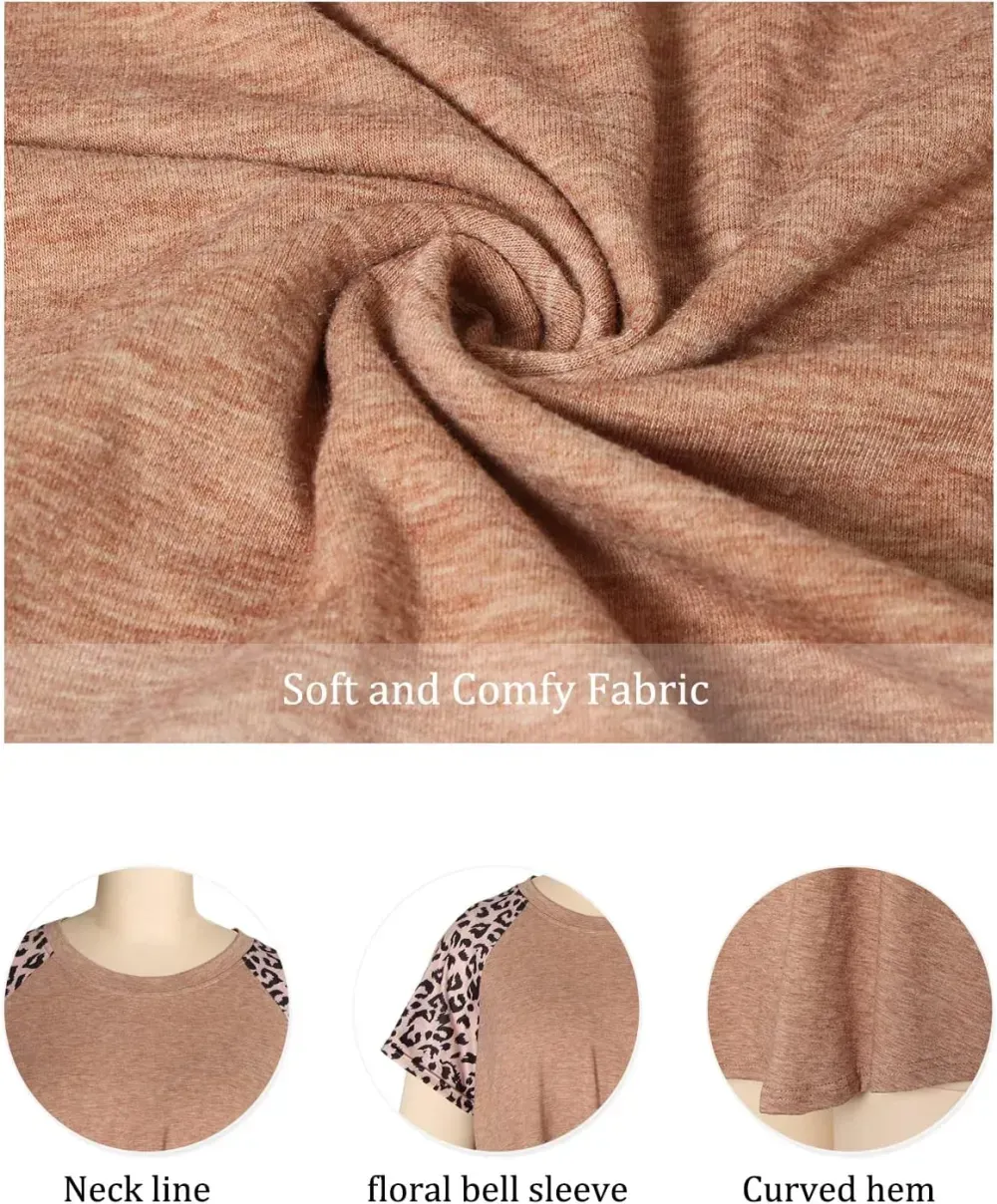 HDLTE Womens Plus Size Tops Floral Bell Sleeves Blouses Summer Crewneck Tunic Loose Casual T Shirts