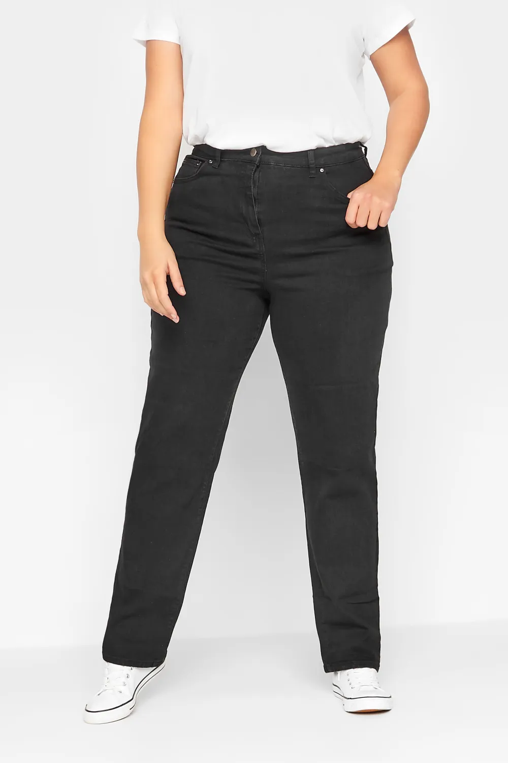 LTS Tall Black Washed UNA Stretch Mom Jeans