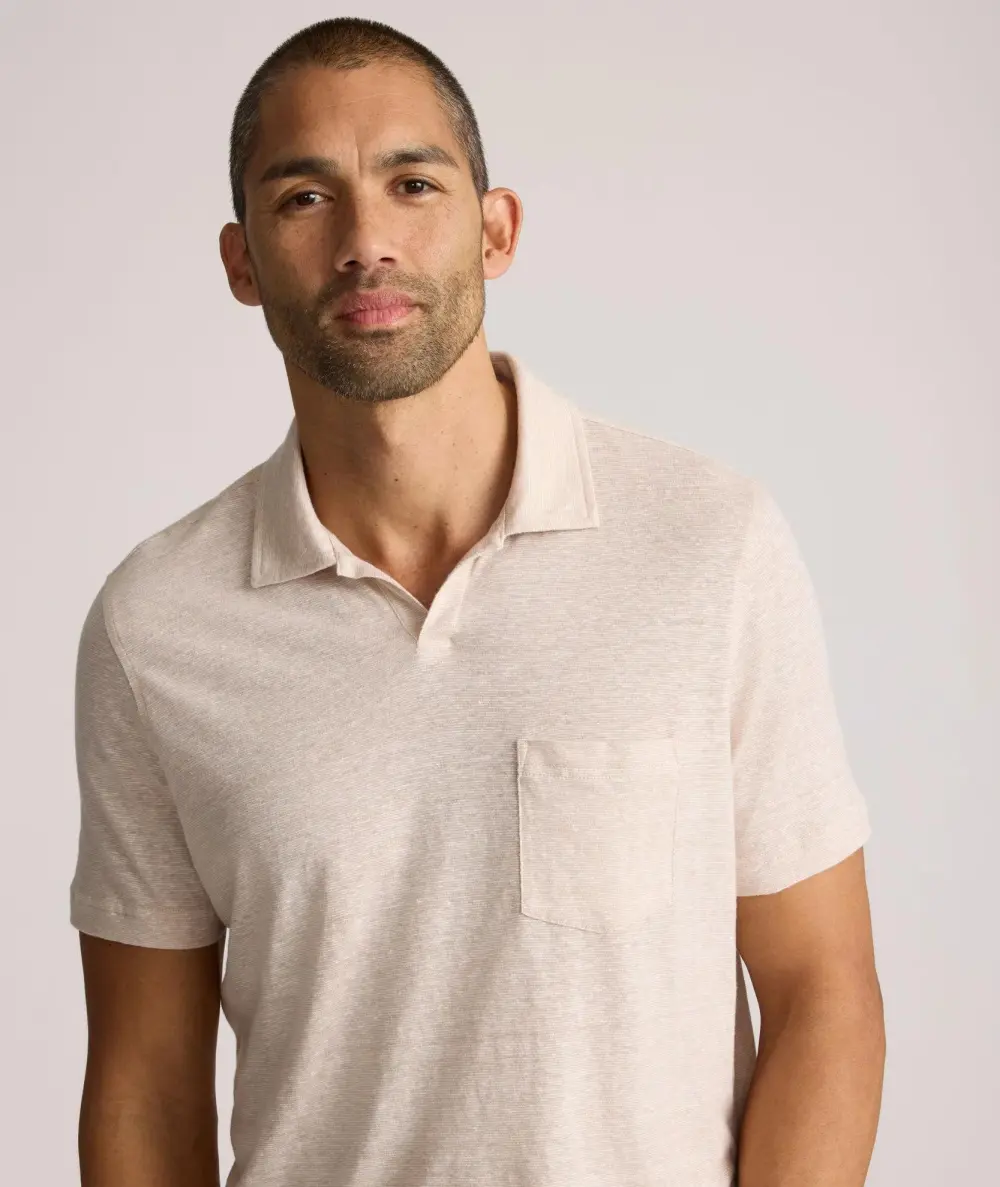 Cotton-Linen Johnny Collar Polo