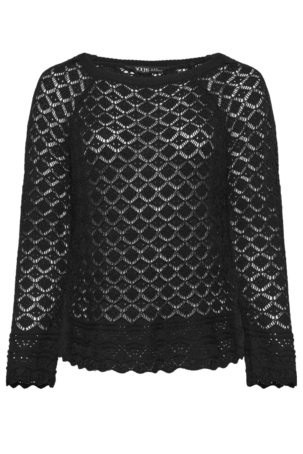 YOURS Curve Black Crochet Detail Jumper