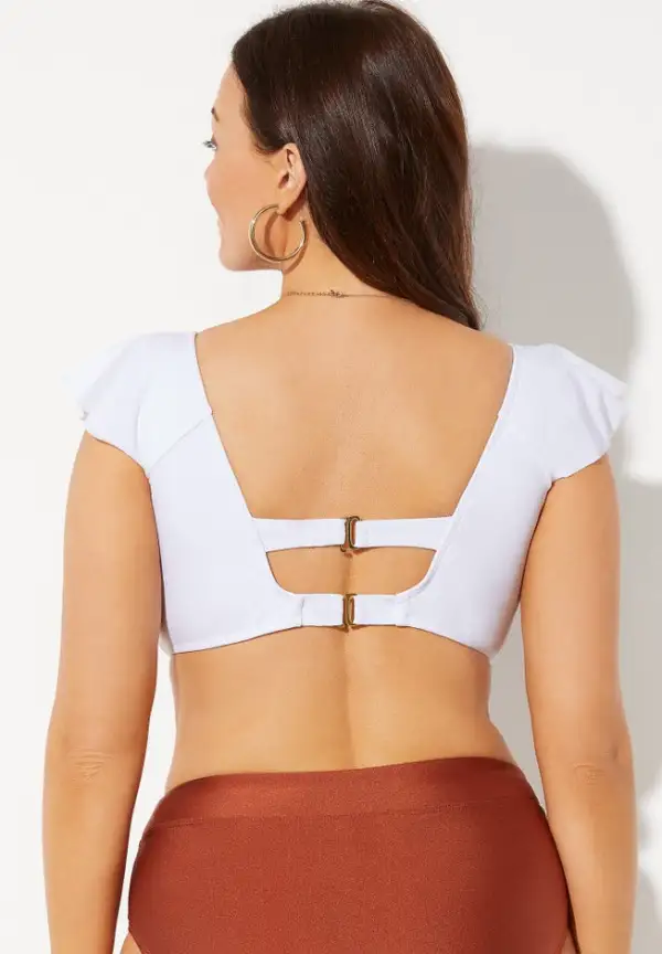 Tie Front Cup Sized Cap Sleeve Underwire Bikini Top