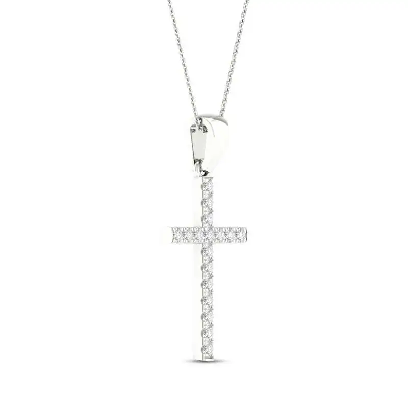 Diamond Cross Necklace 1/5 ct tw Round-Cut Sterling Silver 18