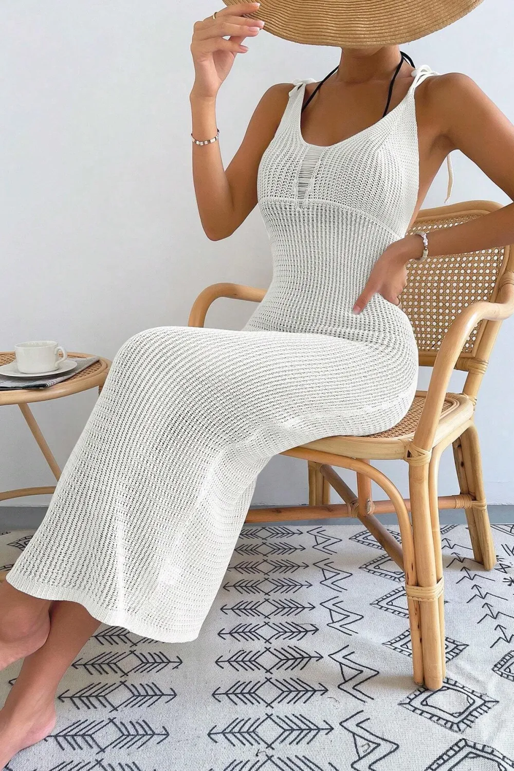 Ripped Tie Backless Halter Cover Up Dress