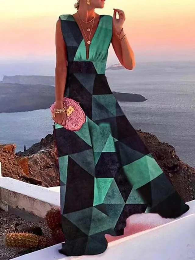 Women's Casual Dress Swing Dress Floral Dress Long Dress Maxi Dress Green Blue Pink Sleeveless Floral Print Spring Summer Deep V Hot Daily 2023 S M L XL XXL