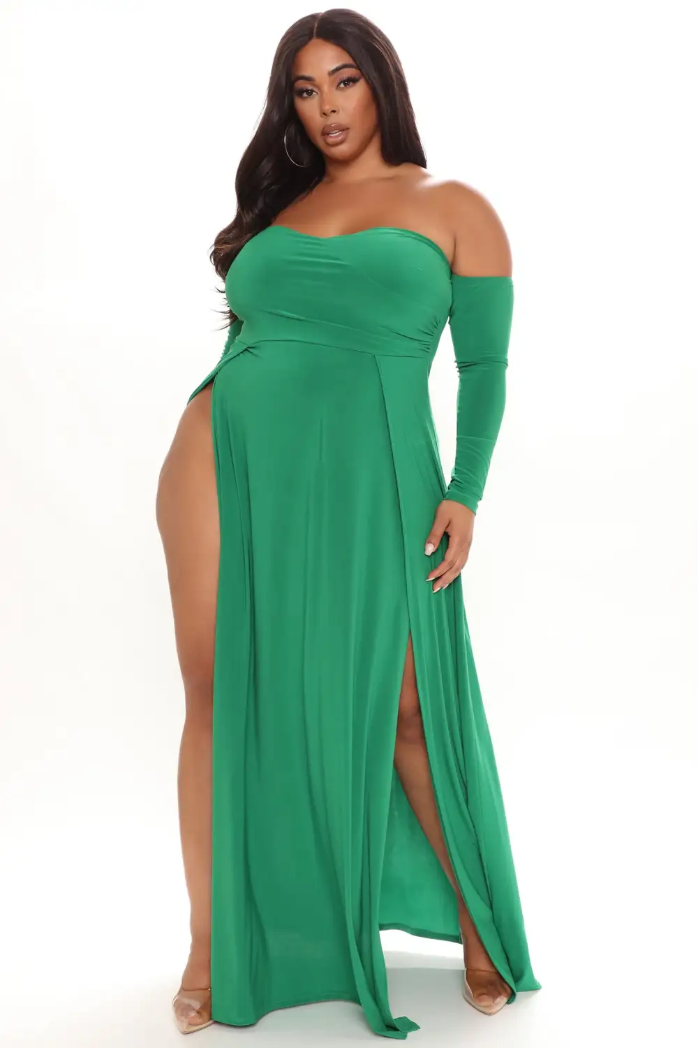 Elegantly Fab Off Shoulder Maxi Dress - Kelly Green