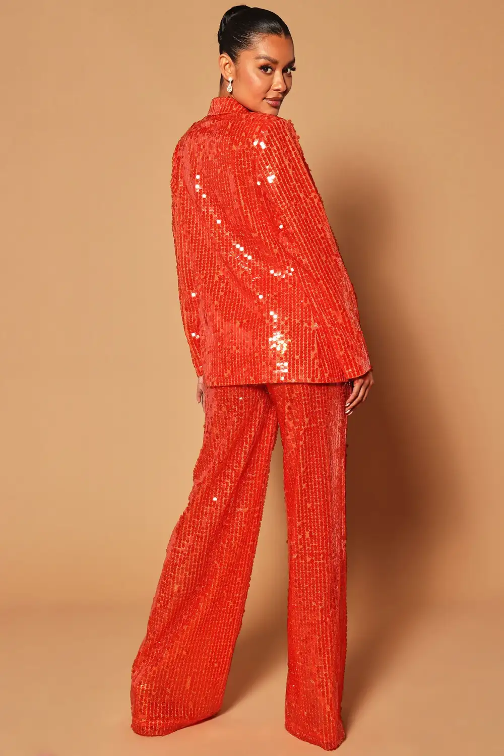 Trinity Sequin 3 Piece Pant Set - Orange