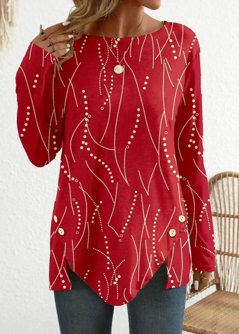 Black Friday Red Button Geometric Print T Shirt