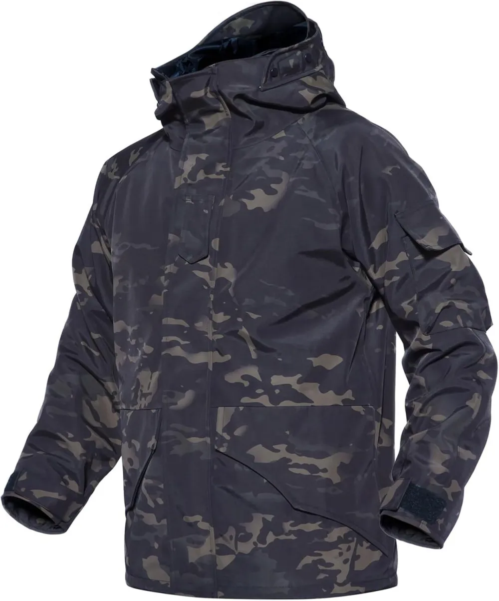 Men's Fleece Lined Soft Shell Jacket Winter Waterproof Hooded Coat Windproof Camo Tactical Jacket