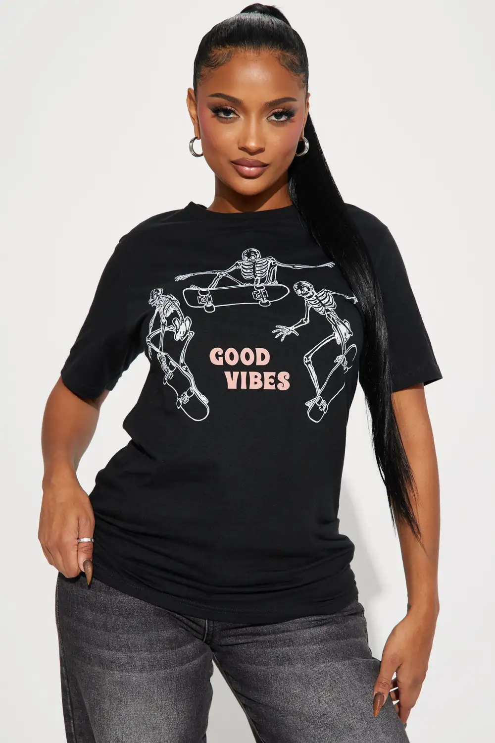 Good Vibes Skeleton Graphic Tee - Black